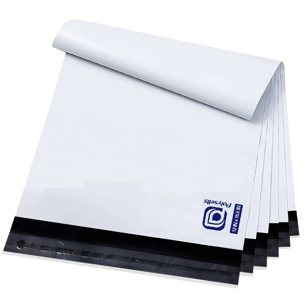 Poly Mailers Shipping Envelopes (White, 12x15.5 Inch)