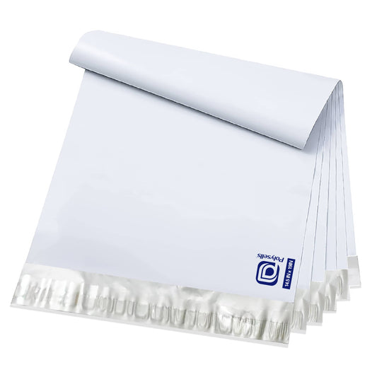 Poly Mailers Shipping Envelopes (White x Silver, 14.5x19 Inch)