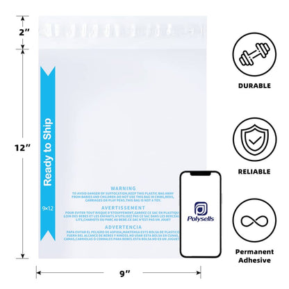 Strong Self Seal Clear Poly Bags with Suffocation Warning, 9"x12"