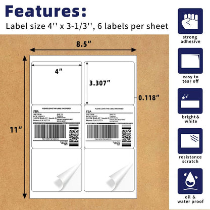 Self Adhesive 3-1/3" x 4" Address Shipping Labels