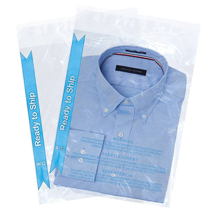 Strong Self Seal Clear Poly Bags with Suffocation Warning, 9"x12"